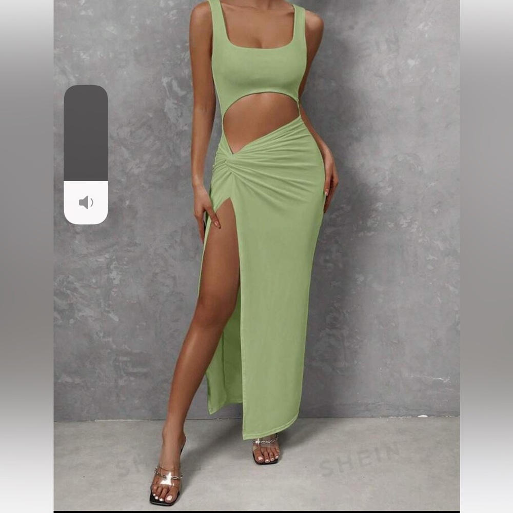 SHEIN BAE Cut Out Twist Front Split Thigh Dress